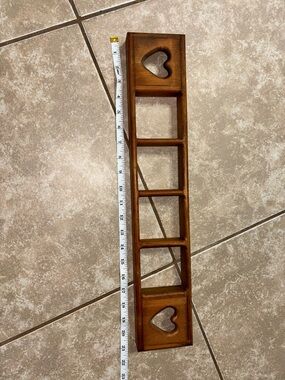 Wooden Wall Display Shelf with Heart Cutouts - Brown